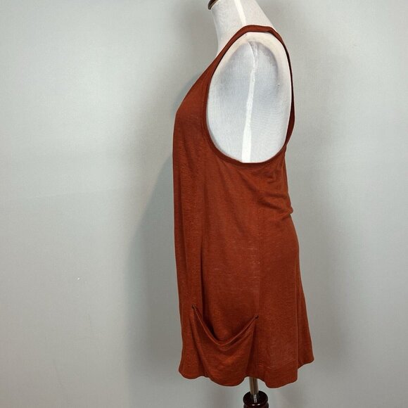 Eileen Fisher Size Small Linen Burnt Orange Oversized Racerback Tank Top Pockets - Picture 2 of 8